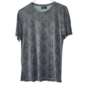 Zara Man T- Shirt Gray Paisley Size Medium Made in Portugal Stretch Summer‎